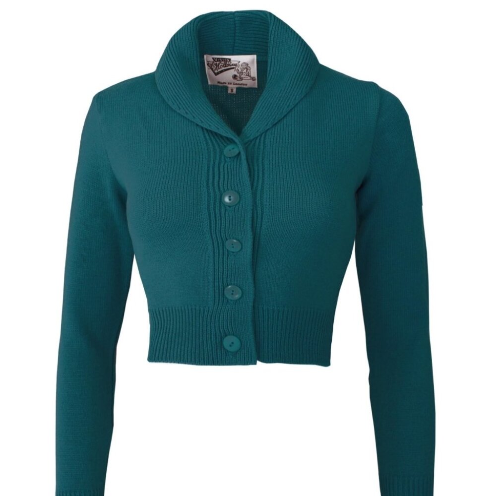 Vivien Of Holloway Jenny Cardigan 50s Sweater Petrol Teal M Retro Pinup